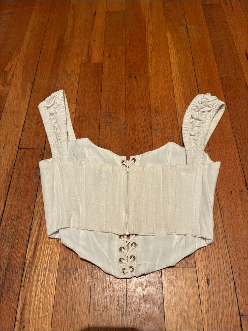 SABO Shae Linen Blend Tie Front Corset Top in Ivory Off White, Women’s size XS - Picture 14 of 15